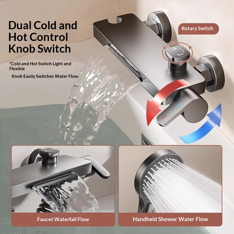 Waterfall bathtub dedicated faucet, wall-mounted high-flow shower head, all-copper hot and cold faucet