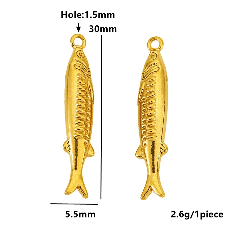 5pcs Stainless Steel Gold Plated Vintage Fish Charm for Jewelry Making DIY Necklace Bracelet Stripe  Fishbone Pendant Accessorie image 5