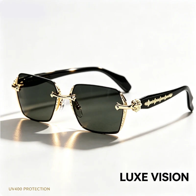 Unisex Rimless Business Glasses for Myopia, Featuring Metal Frames and Photochromic Lenses; Suitable for Daily Office Wear.