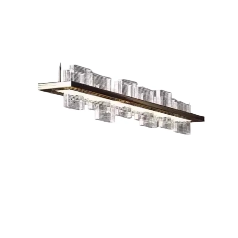 

Nordic light luxury restaurant island bar counter square chandelier, modern simple villa long Zen tea room lamp