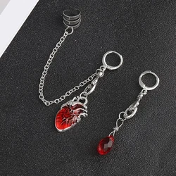 Сережки Huggie Heart, готические, панковские, страшные, красные, кровотечение, сердце, асимметричные, манжеты, клипсы, серьги-кольца, вечерние, на Хэллоуин