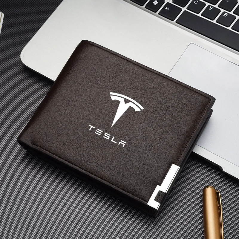 Leather Car Short Men Wallet Purse With Card Holder License Accessories For Tesla Model 3 Model S ModelX Model Y Roadster SpaceX