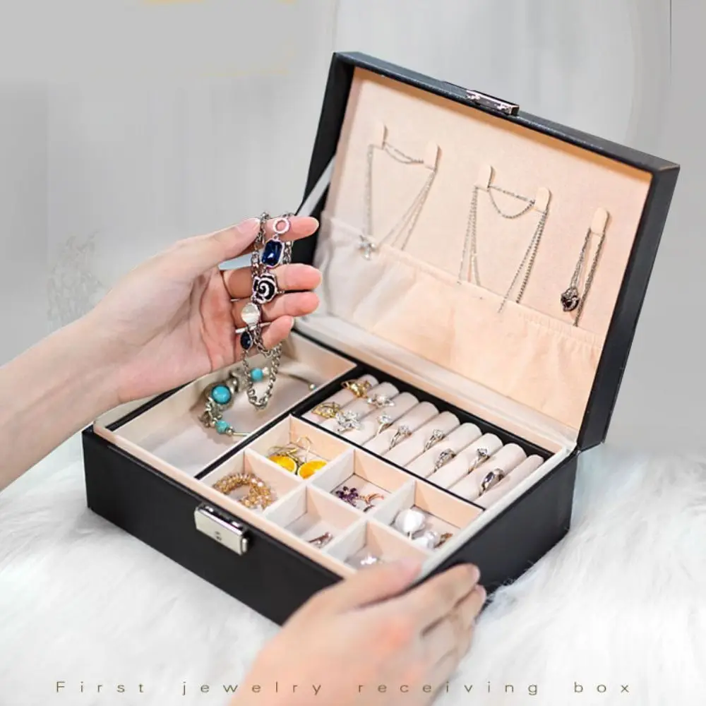 

Large Capacity Pu Leather Jewelry Box Subzone Detachable Jewelry Storage Box Ring Earrings Jewelry Case Jewelry Organizer