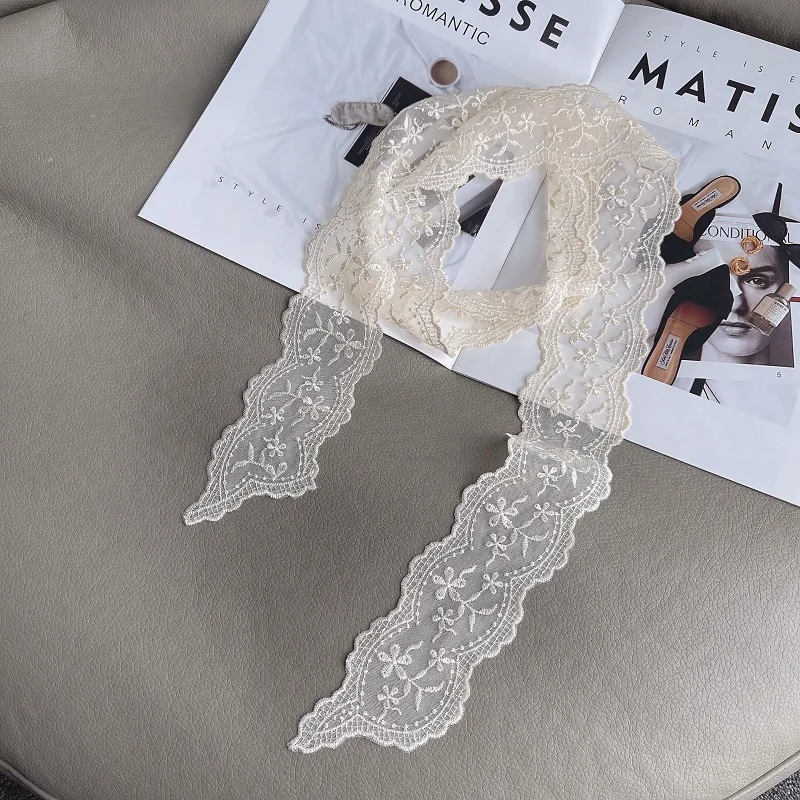 Soft Elegant Lace Scarf Korean Floral Hollow Triangle Scarf Embroidery Office Lady Wrist Hair Tie Snood Headband Neckerchief