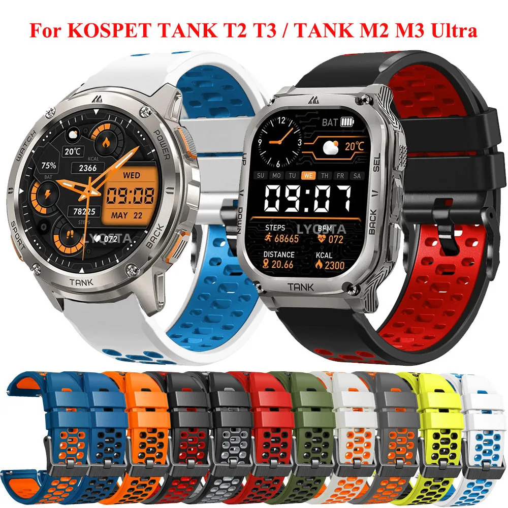 Correa deportiva de silicona de repuesto de 22mm para KOSPET TANK T2 T3/tanque M2 M3 Ultra, pulsera TANK T3 Ultra Smartwatch