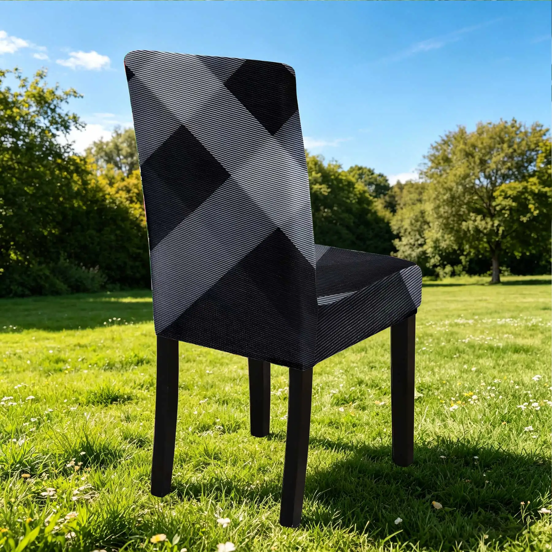 2026 Summer Outdoor Chair Cover, Argyle Geometric Pattern Elastic Stretch Slipcover, Washable Durable Furniture