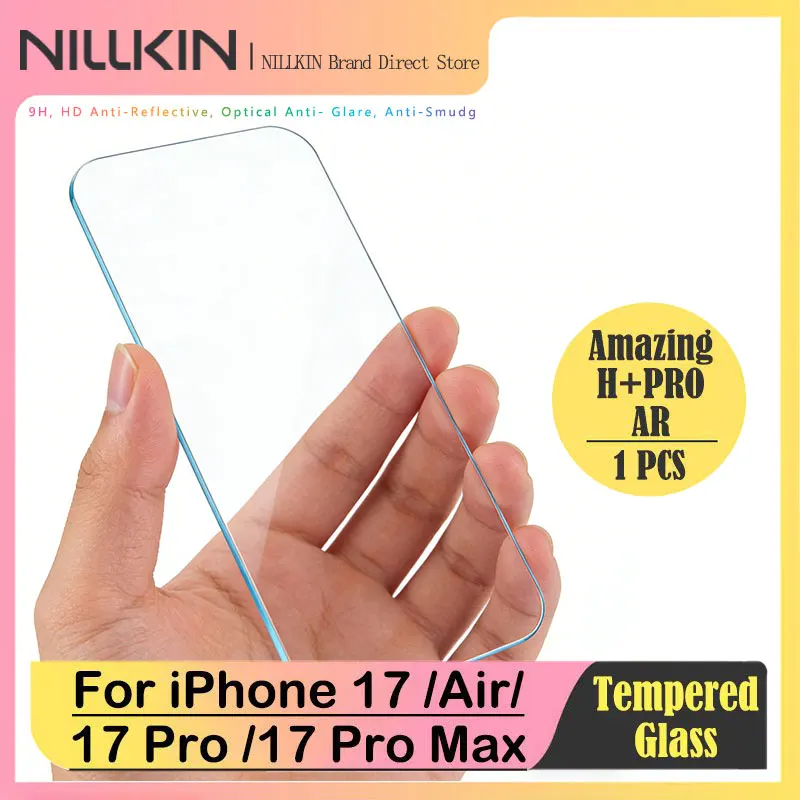 

For iPhone 17/17 Air/17 Pro/17 Pro Max, NILLKIN H+ Pro AR Tempered Glass, Anti-Reflective Coating, 9H 3D Curved Edge, Dust-Free