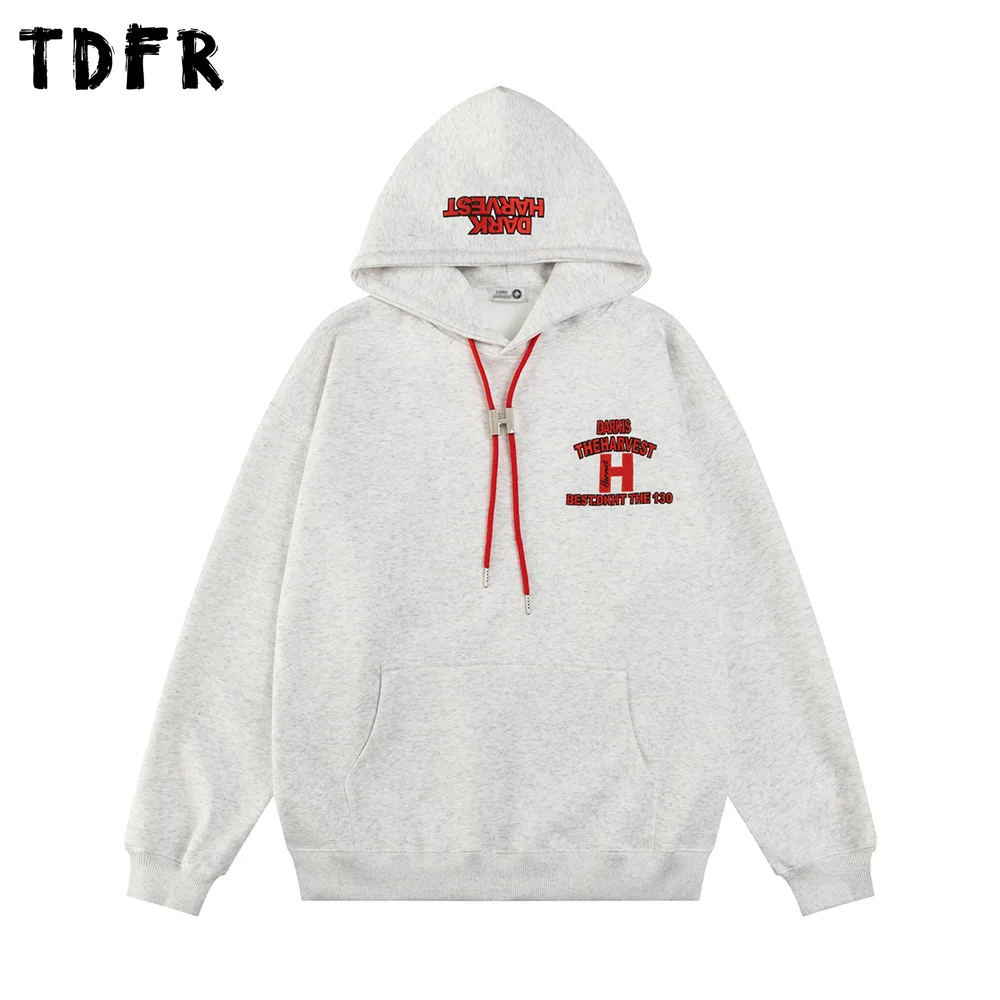 Drawstring Hooded Sweatshirts Mens Letter Embroidery Spring Streetwear Loose Long Sleeve Front Pocket Hoodies Men