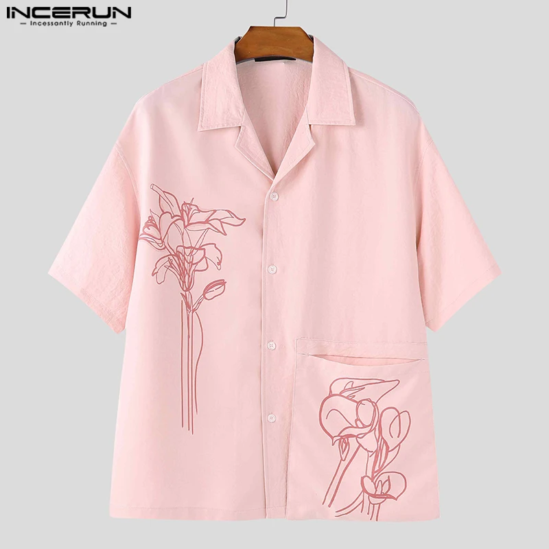 

INCERUN Men Shirt Summer Printing Vacation Oversize Lapel Short Sleeve Men Clothing Streetwear 2025 Fashion Casual Tops Men