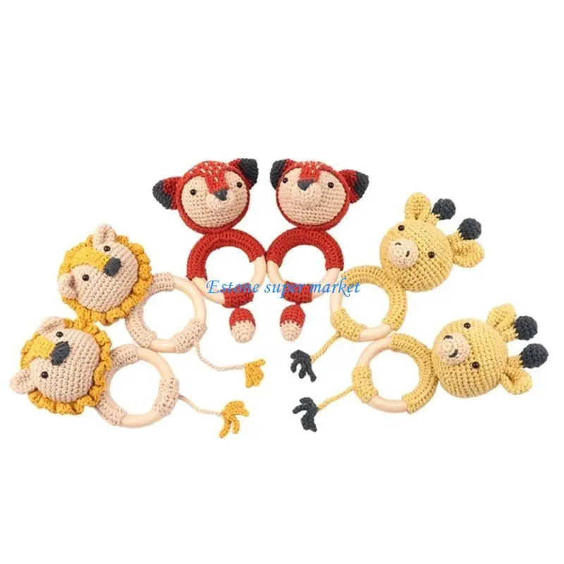 090B Knitting Teether Rattle Toy Baby Teething Toy Handbell Mobile Rattle Newborns Crochet Animal Rattle Baby Sleeping Toy