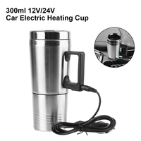 Vehicle Heating Cup Stainless Steel 12V/24V 300ml Electric Heating Car Kettle Camping Travel Kettle