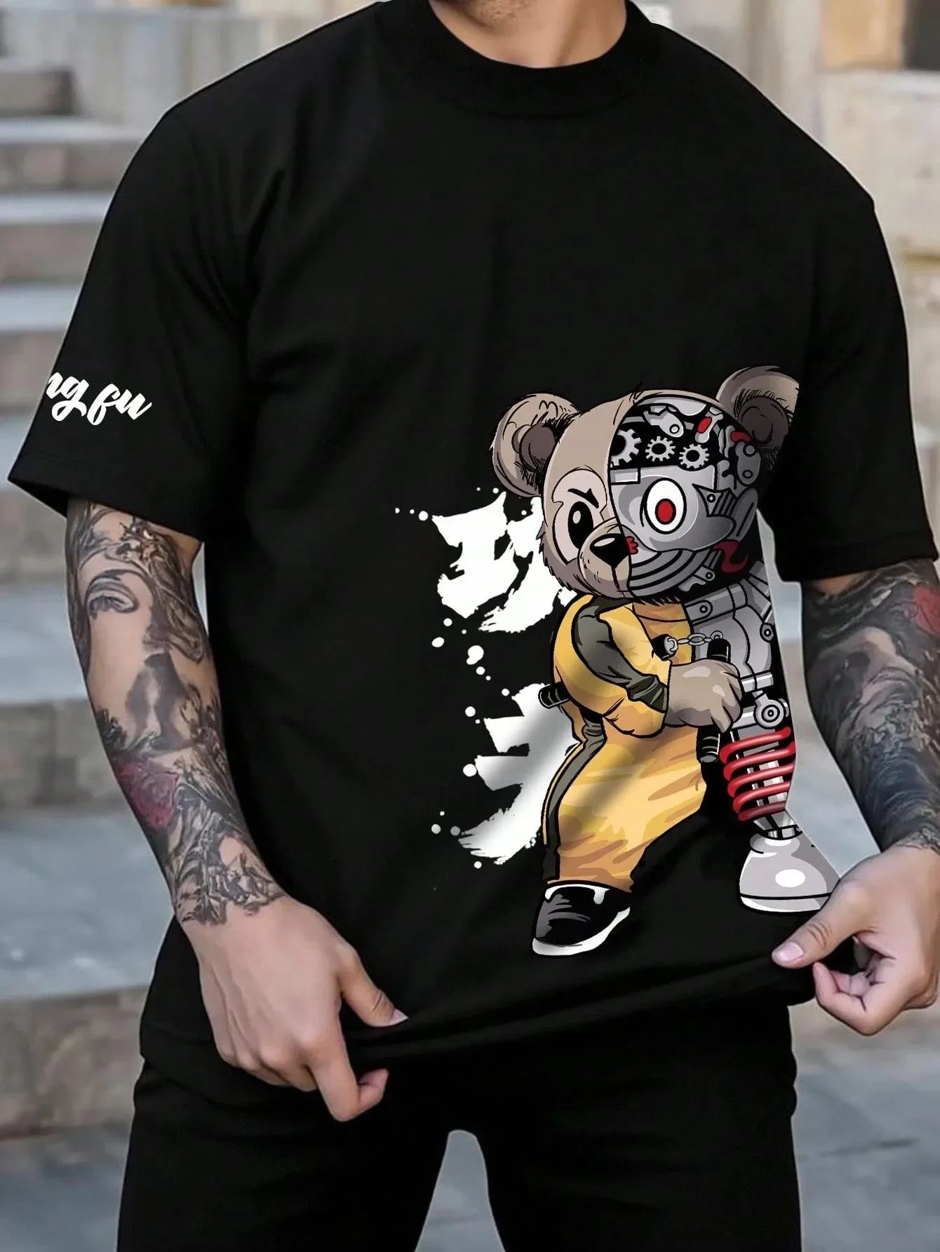 Cartoon Bear Series Patterned Men's T-shirt Interesting Printed Undershirt Casual Fashion Men's Clothes Women's T-shirt