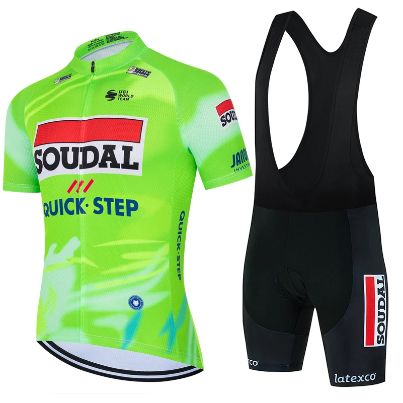 

New 2026 SOUDAL Quick Step Men Summer Short Sleeve Cycling Jersey Set Breathable Quick Drying Cycling Clothes Shirt 19D Cushion