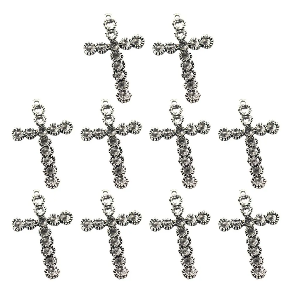 

10 шт. подвесок-крестиков из сплава, серебристые, для самостоятельного изготовления украшений, ожерелий, браслетов, уникальный дизайн, аксессуары