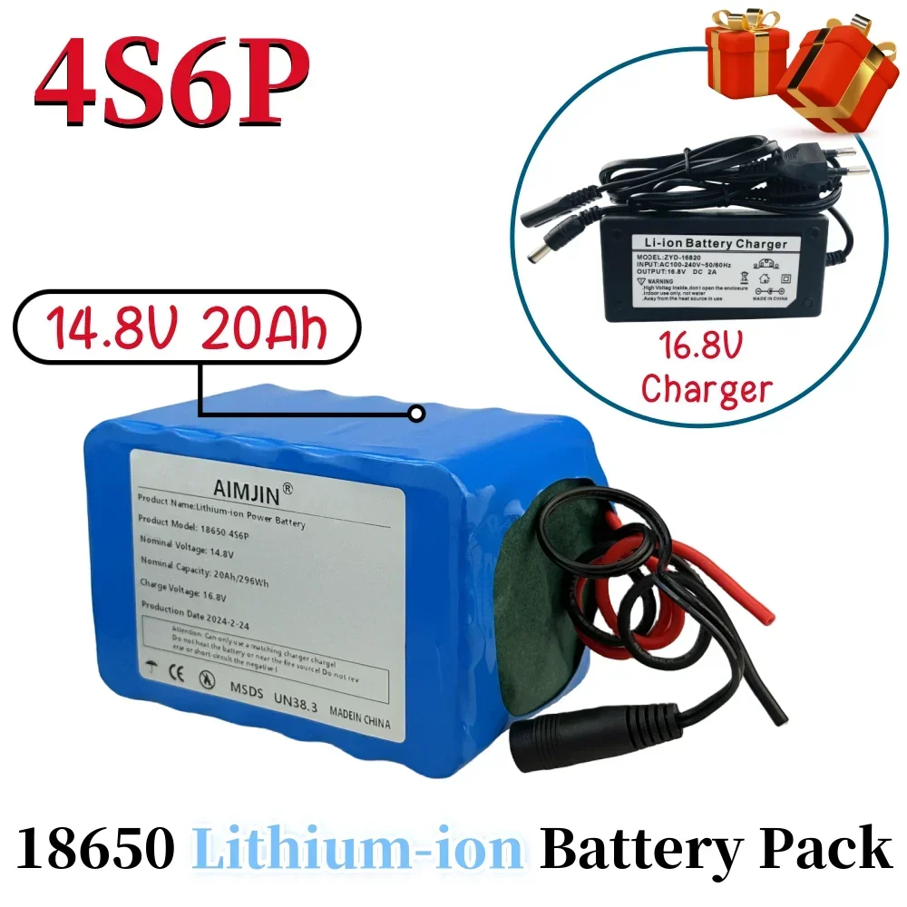 

18650 4S6P 14.8V 20Ah Li-Ion Battery Pack Built-in BMS For Night Fishing Lamp Heater Miner's Amplifier Battery Replacement