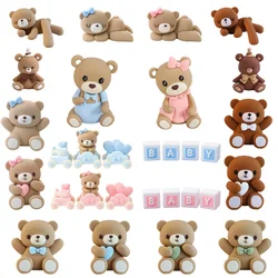 3D Teddy Theme Bear Cake Toppers Baby Shower Bear decorazioni Boy Girl Birthday Cake Decoration for Gender Reveal regali carini