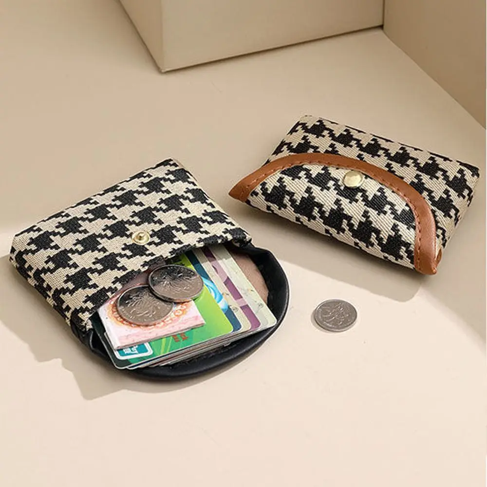 Korean Mini Square Plaid Canvas Lattice Coin Purse Double Layer Large Capacity Storage Bag