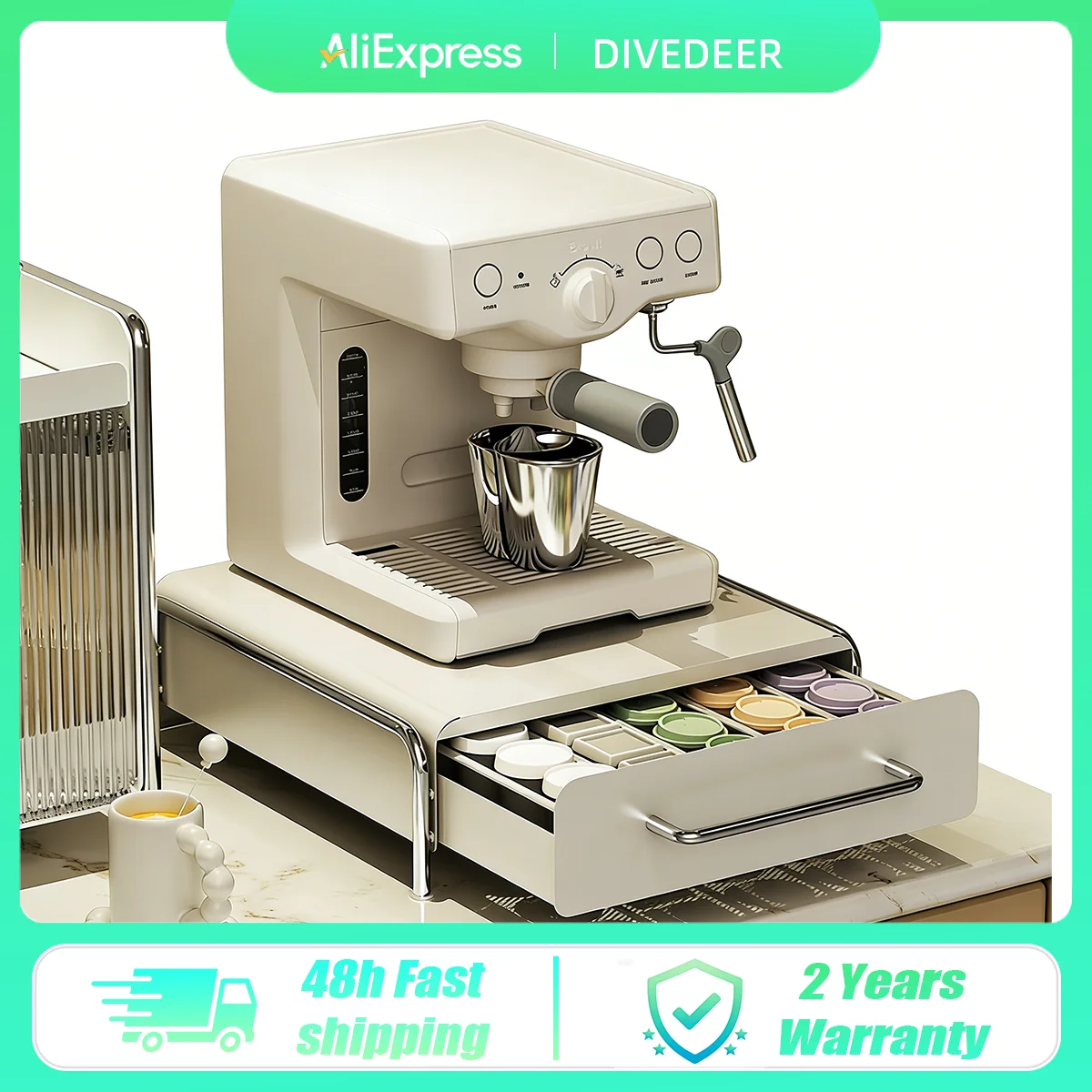 

DIVEDEER Многофункциональный выдвижной стальной ящик для хранения, подставка для кофе и органайзер для чайных пакетиков, основание для кофеварки, стойка для ящика