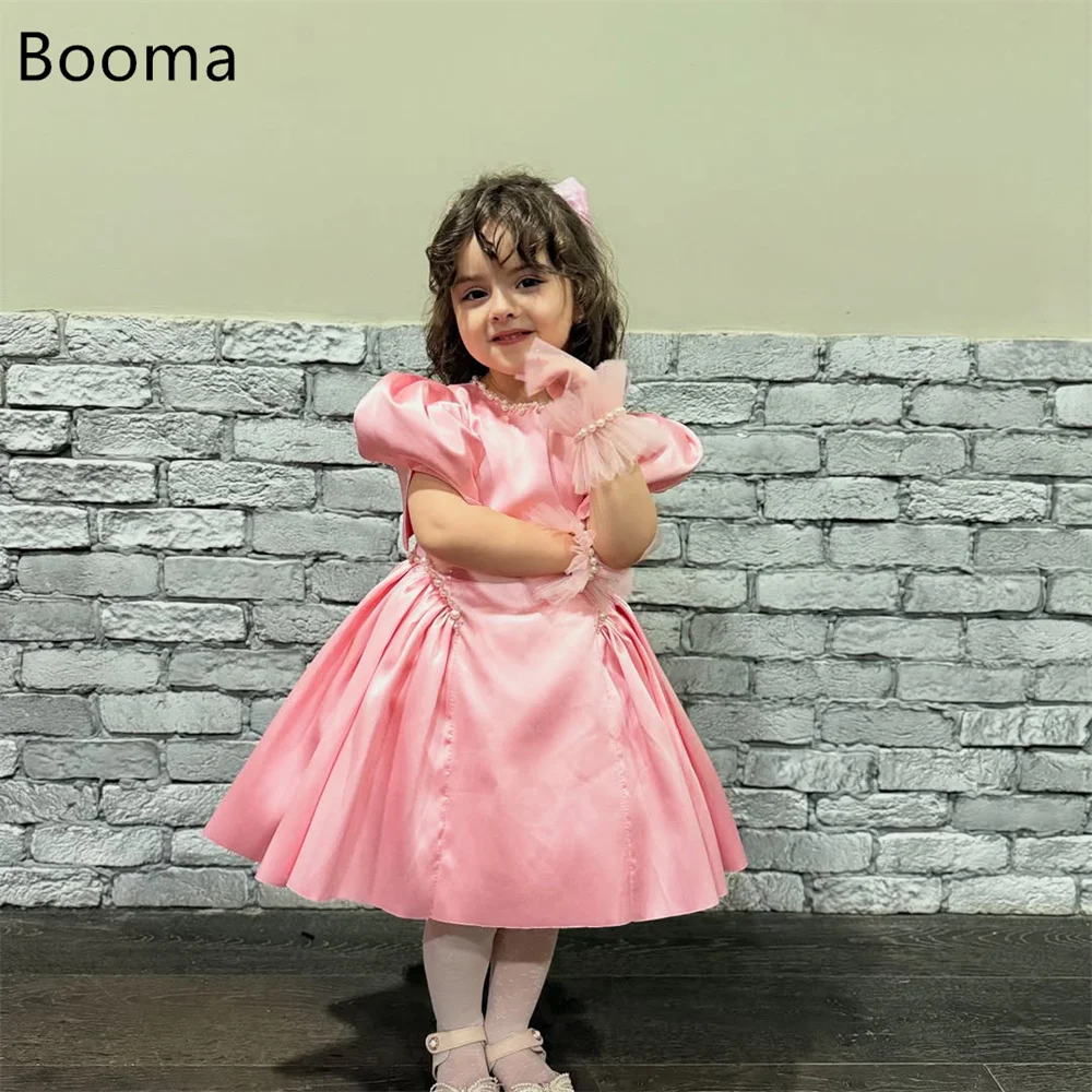 

Booma A-Line Princess Pearls Pink Pleat Flower Girl Dresses Girls Wedding Party Dresses Puff Sleeve Gowns Customized 2025