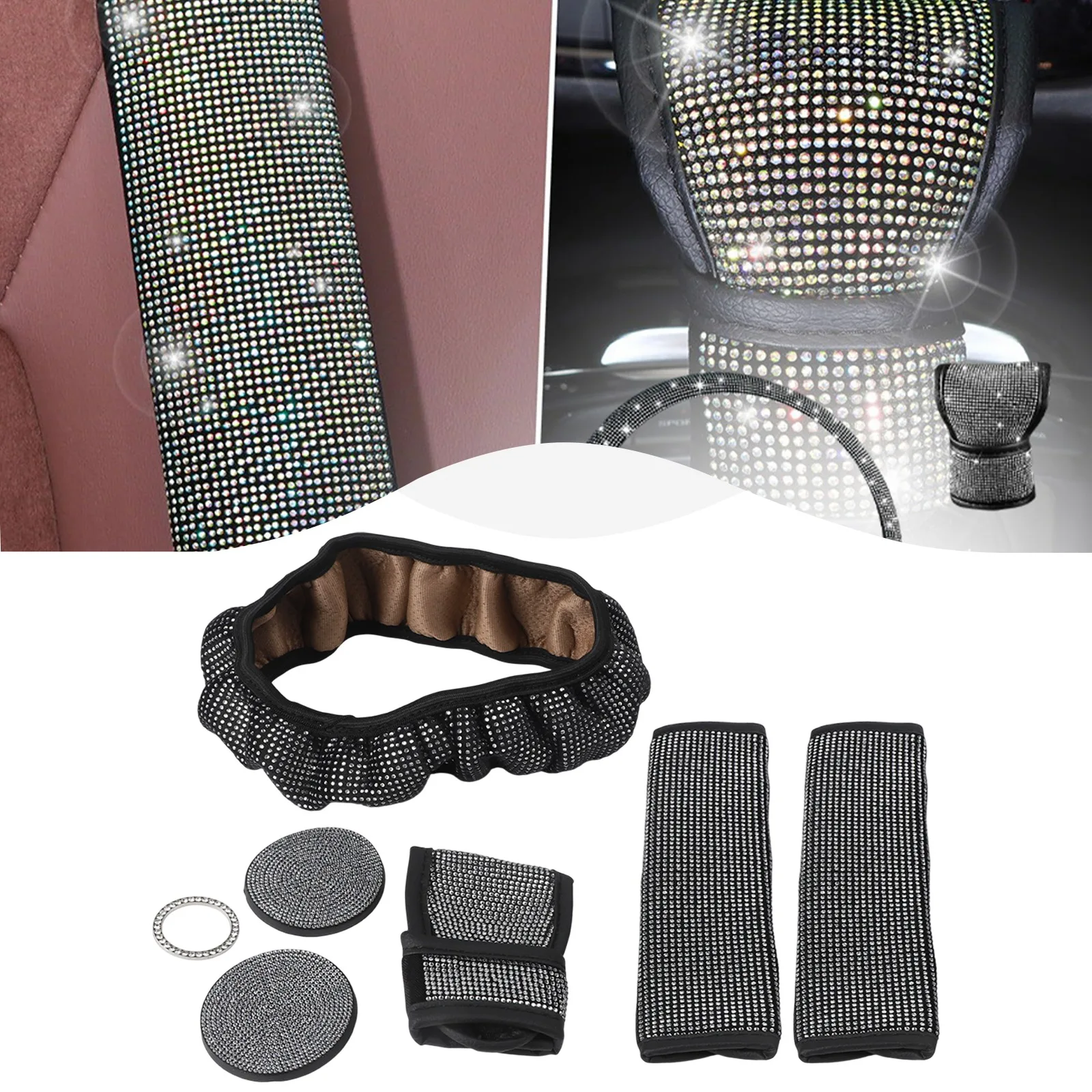 Versátil proteção interior do carro strass cinto de segurança cobre conjunto completo interior do carro ideal para deslocamento diário