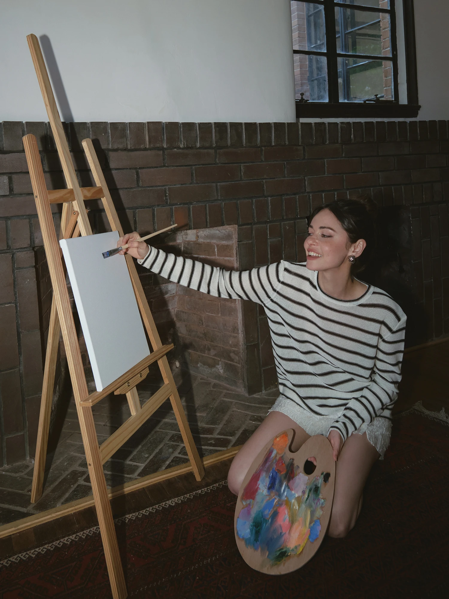 

Betchow Linen Wide Bla White Stripes Knitted irt Long Sve Spring Summer Faionable Lightweight Loose Top Women's Cl...