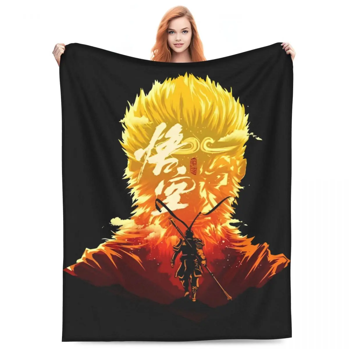 Black Myth Wukong Video Game Blanket Fleece Textile Decor The Monkey King Multifunction Warm Throw Blanket for Bed Outdoor Quilt