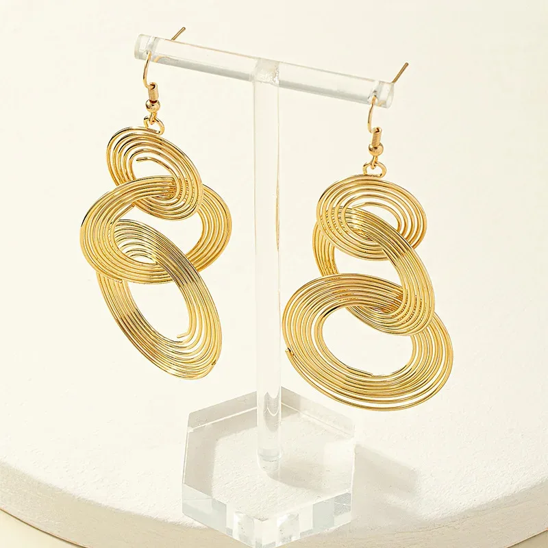 Mode exagérer trois cercles multicouches boucle d'oreille pour les femmes longue couleur or bijoux tempérament cadeau de mariage de noël