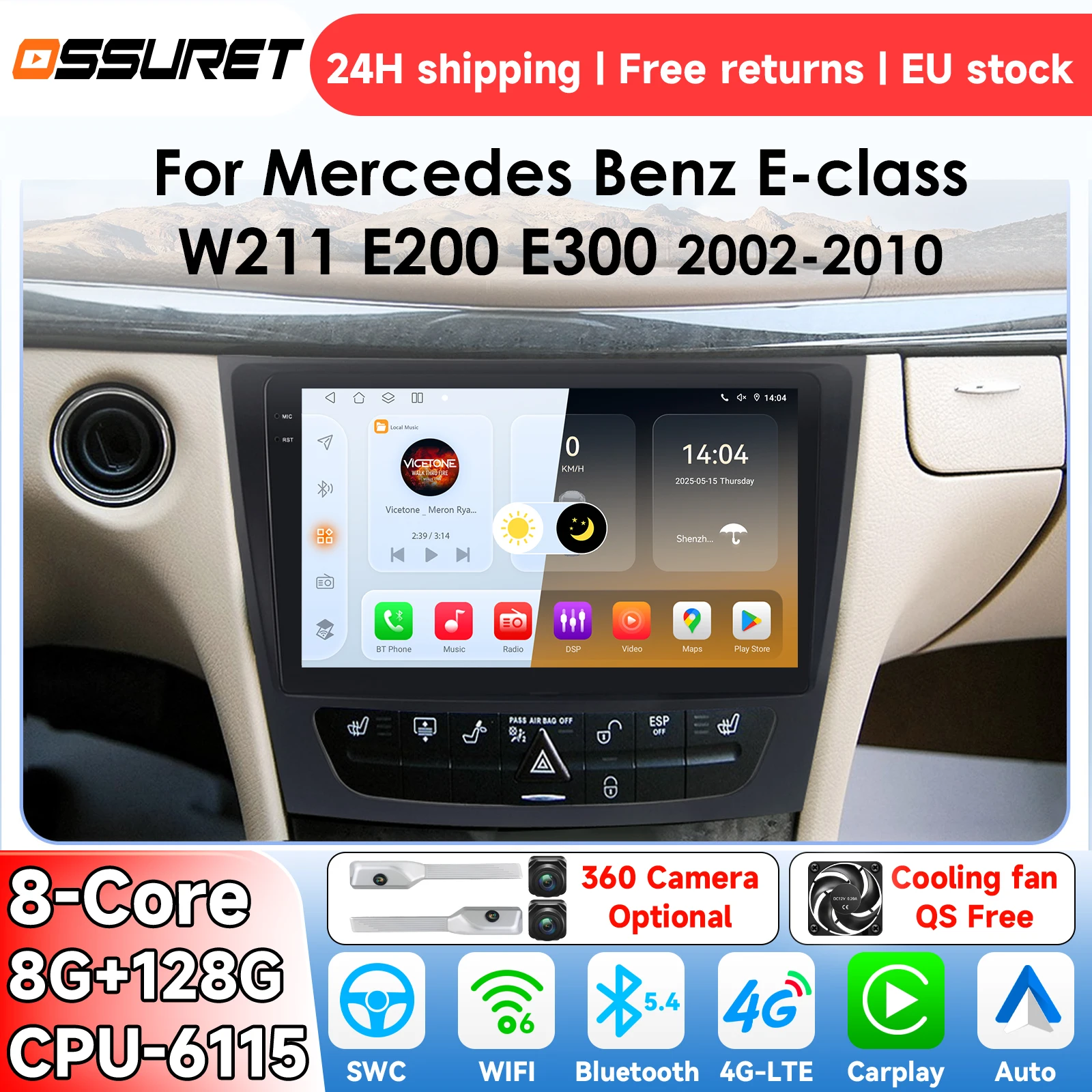 Autoradio Android 14 per Mercedes Benz Classe E W211 2002-2010, Sistema Intelligente con Carplay, Lettore Multimediale Video, GPS 4G 6115