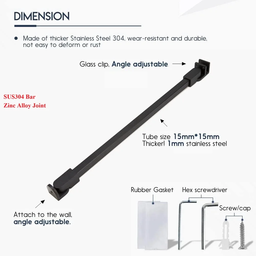 1Pc Shower Enclosure Reinforcement Bar Angled Bracing Fixer Swaying Prevention Rose Gold Black Shiny Polish