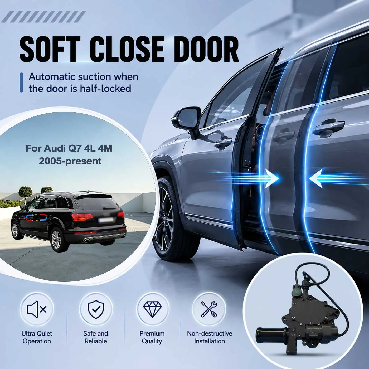 For Audi Q7 4L 4M 2005-present Electric Soft Close Door Auto Pull-In Suction Lock Intelligent Silent Closer Kit