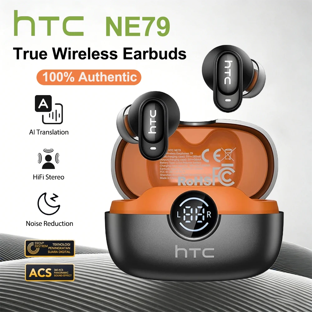 Écouteurs Bluetooth HTC NE79 avec traduction en temps réel, réduction du bruit, appels HD, musique HiFi, micro pour les voyageurs transfrontaliers