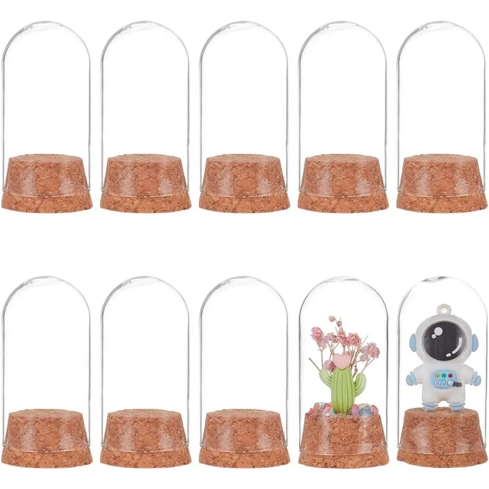 10Pcs Glass Bottles Jars with Cork Stoppers Wooden Dome Cloche Cover and Clear Bottles for Party Decorations Candy Storage