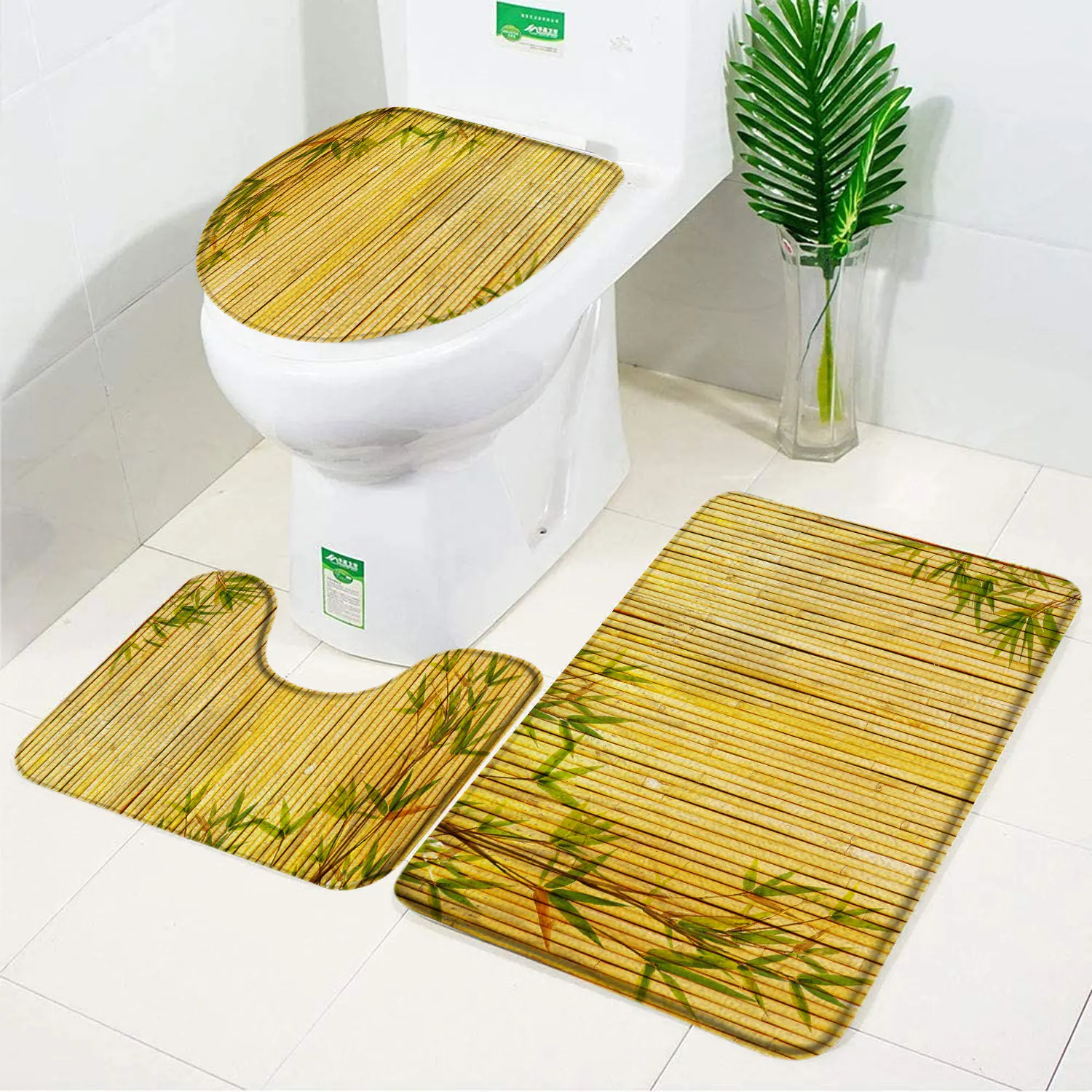 Bamboo 3pcs Bathroom Mat Sets Rural Barn Door Wood Grain Vintage Shower Rugs Carpet Toilet Lid Cover Anti Slip Bathroom Decor