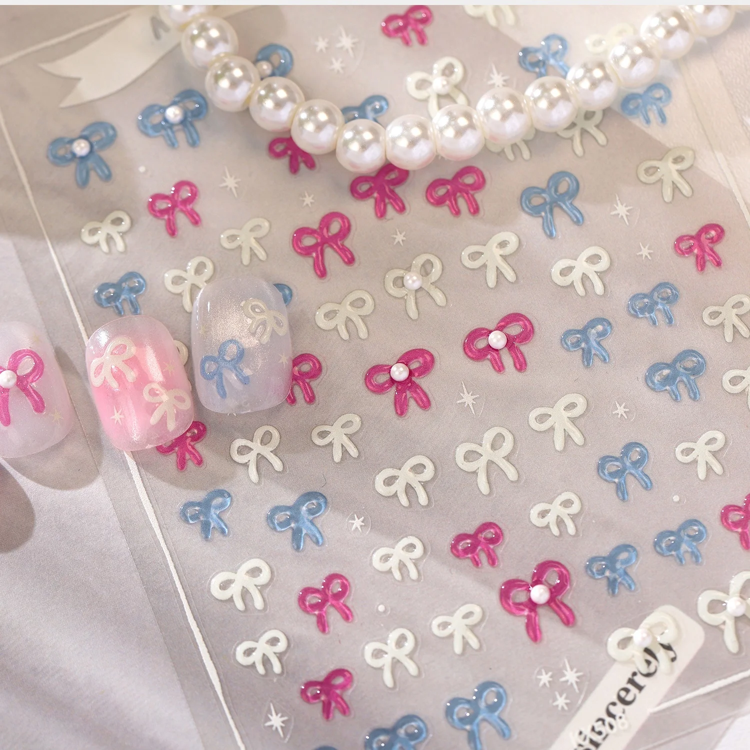 Soft Gentle 5D Nail Art Sticker French Bow Pearl Glitter Star Ballet Element Nail Decal Self Adhesive Decor Manicure Accessorie
