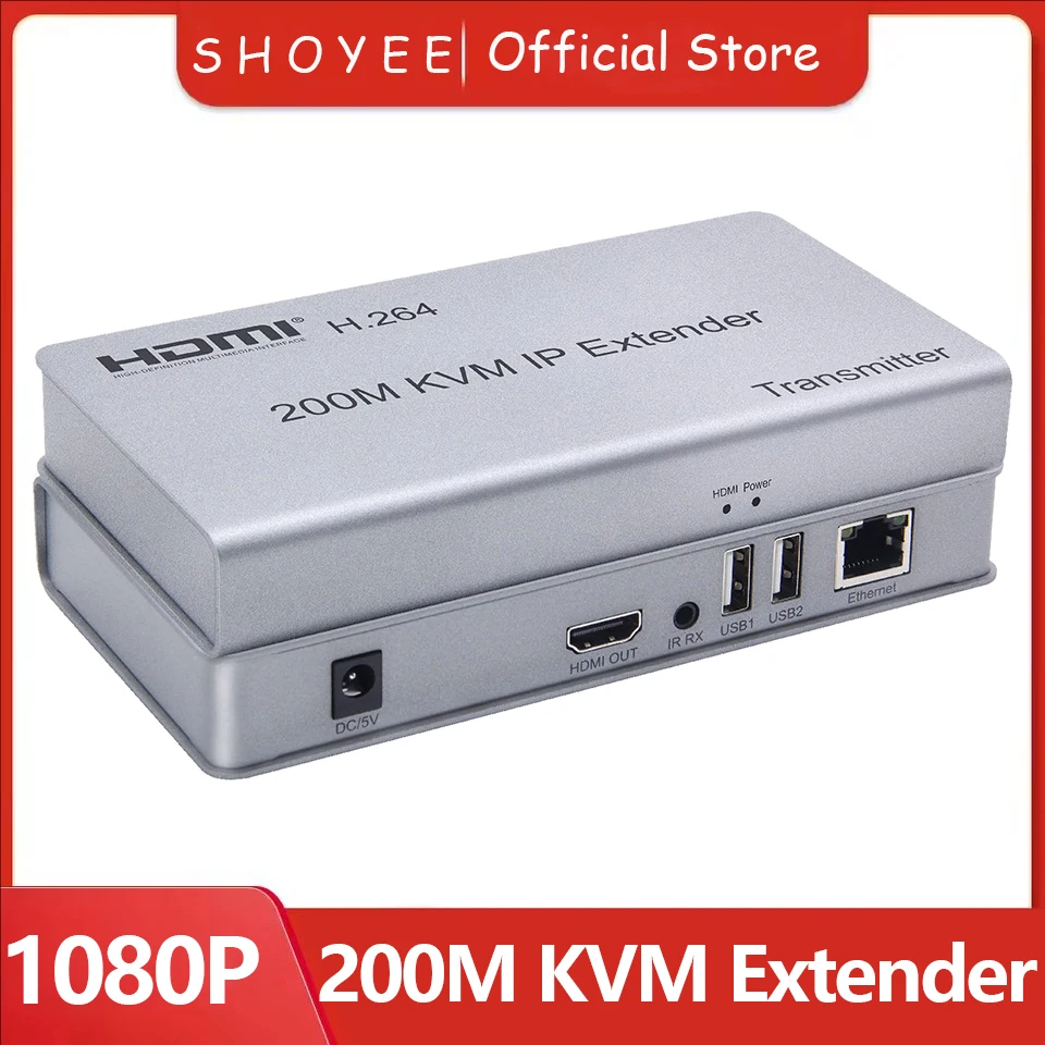 200M HDMI KVM Extender over IP RJ45 cat5e/6 1080P HDMI USB KVM Ethernet Extender one to Many by Network Switch for PC DVR Loptop