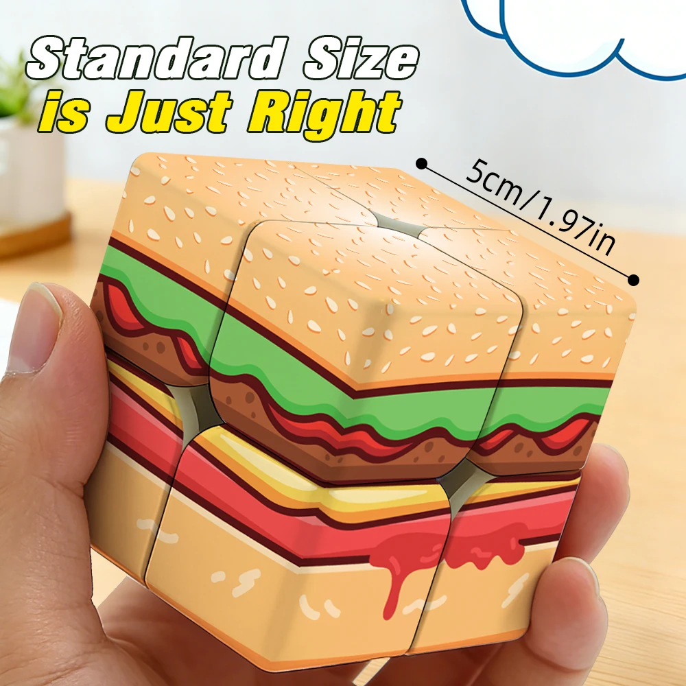 2x2x2 Hamburger cube, 2x2 Hamburger Magic Block Puzzle, Cute Printed Speed Cube, Novelty Brain Teaser Stress-Relief Puzzle Cube