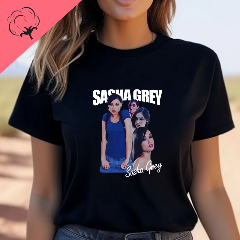 ساشا رمادي الممثل الإباحي الأمريكي الكلاسيكي ملصق طباعة أزياء تي شيرت، الربيع الصيف القطن جولة الرقبة المرأة تي شيرت #4