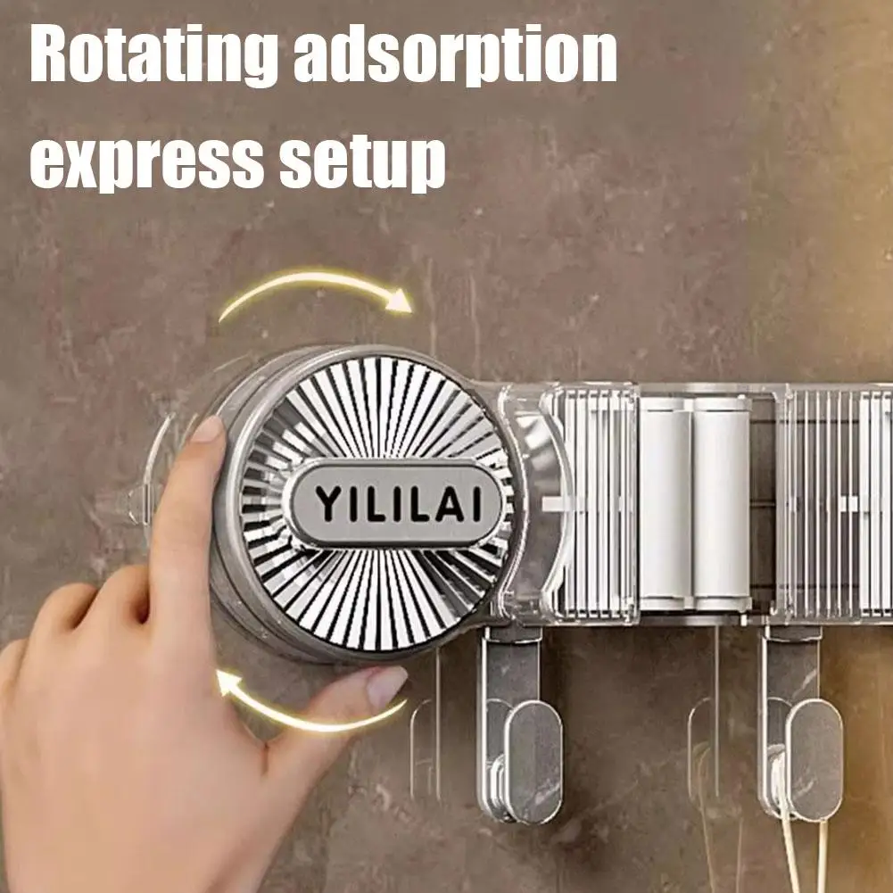 ABS Mop Holder Broom Hanger Wall Mounted 4 Position Brush Support Non Punching No Trace Paste Broomstick Hook Storage Rack
