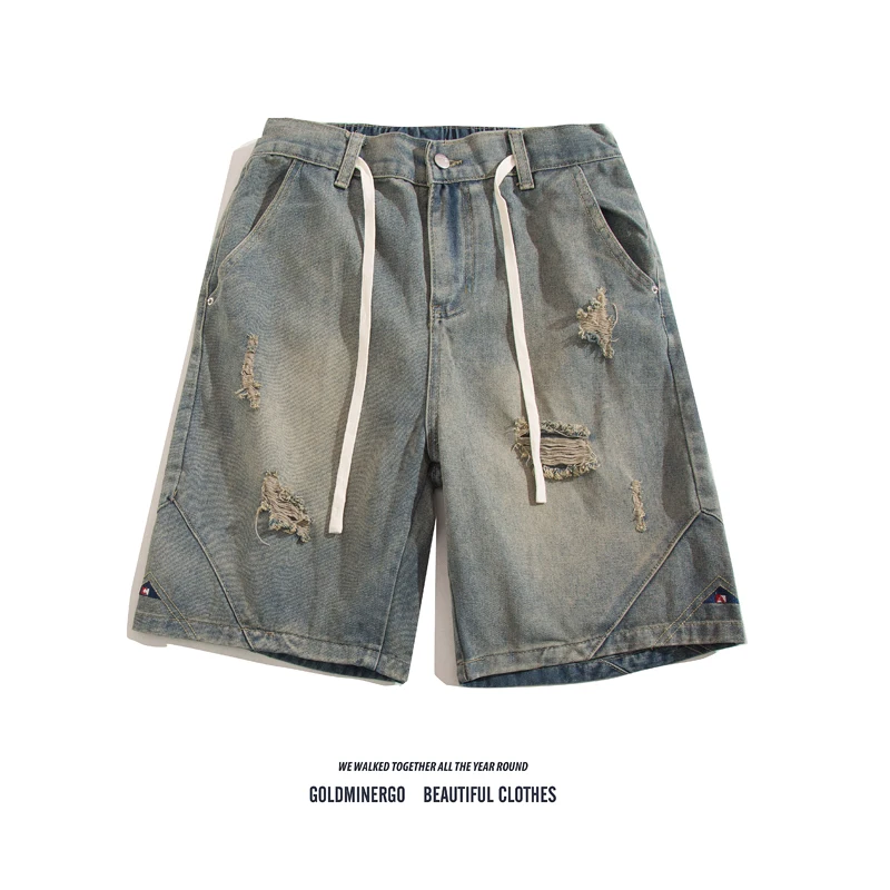 

Мужские летние модные свободные прямые широкие брюки среднего размера в стиле ретро, повседневные джинсы свободного покроя