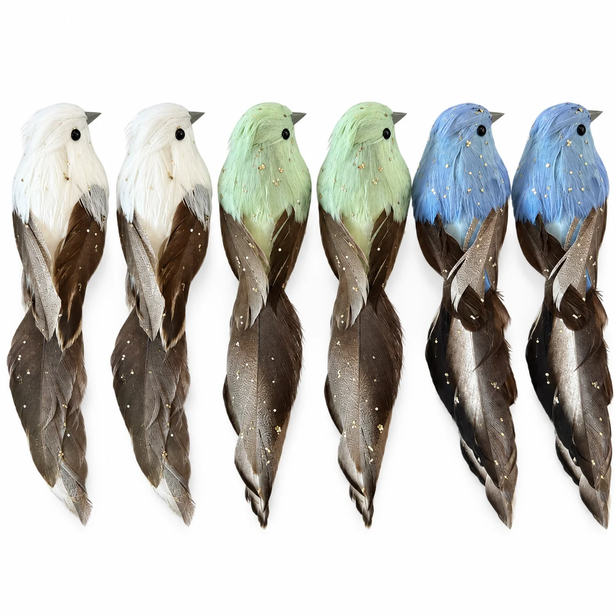3PCS Artificial Bird Ornaments Feather Decorations for Home Garden Tree Display Multicolor