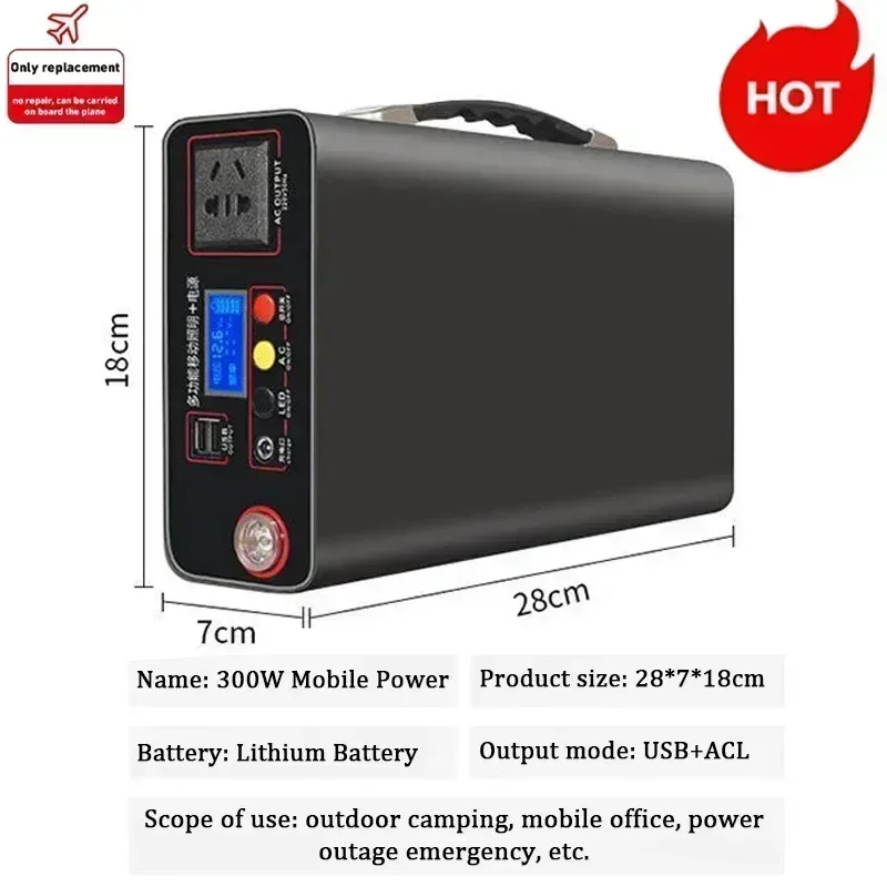 300W 220V Portable Power Station 90Ah/45AH Energy Storage Power Supply External Battery for Outdoor Camping RV Multi-function