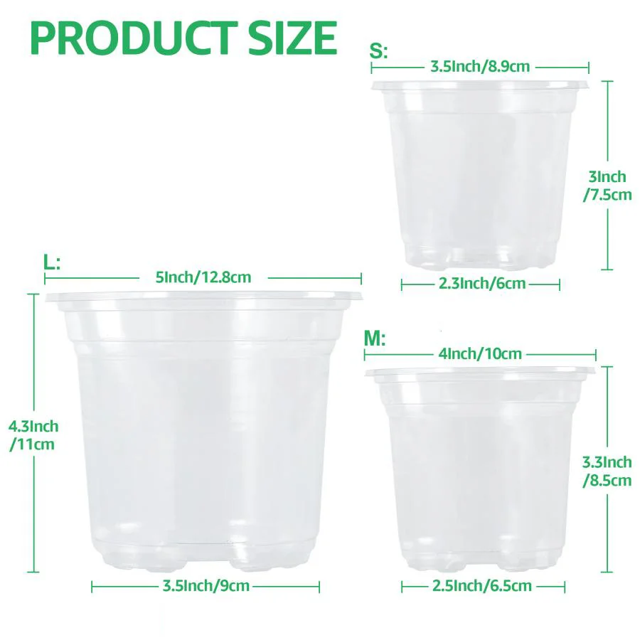 Plant Nursery Pots 5/4/3.5 Inch, Transparent Plastic Planter with Drainage Hole for Indoor Succulent, Seed Starting Pot Flower