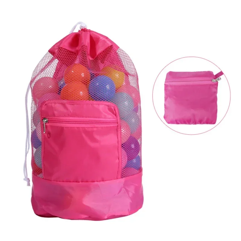 2024 New Foldable Beach Toy Bag Beach Storage Pouch Tote Mesh Bag Travel Toy Organizer Sundries Net Drawstring Storage Backpack