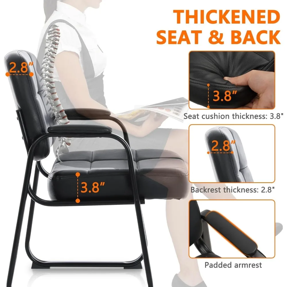كراسي جلدية منجدة شديدة التحمل بسعة 400 رطل، مساند للذراعين مبطنة، مناسبة لغرف انتظار المكتب، ومناطق الاستقبال، #4