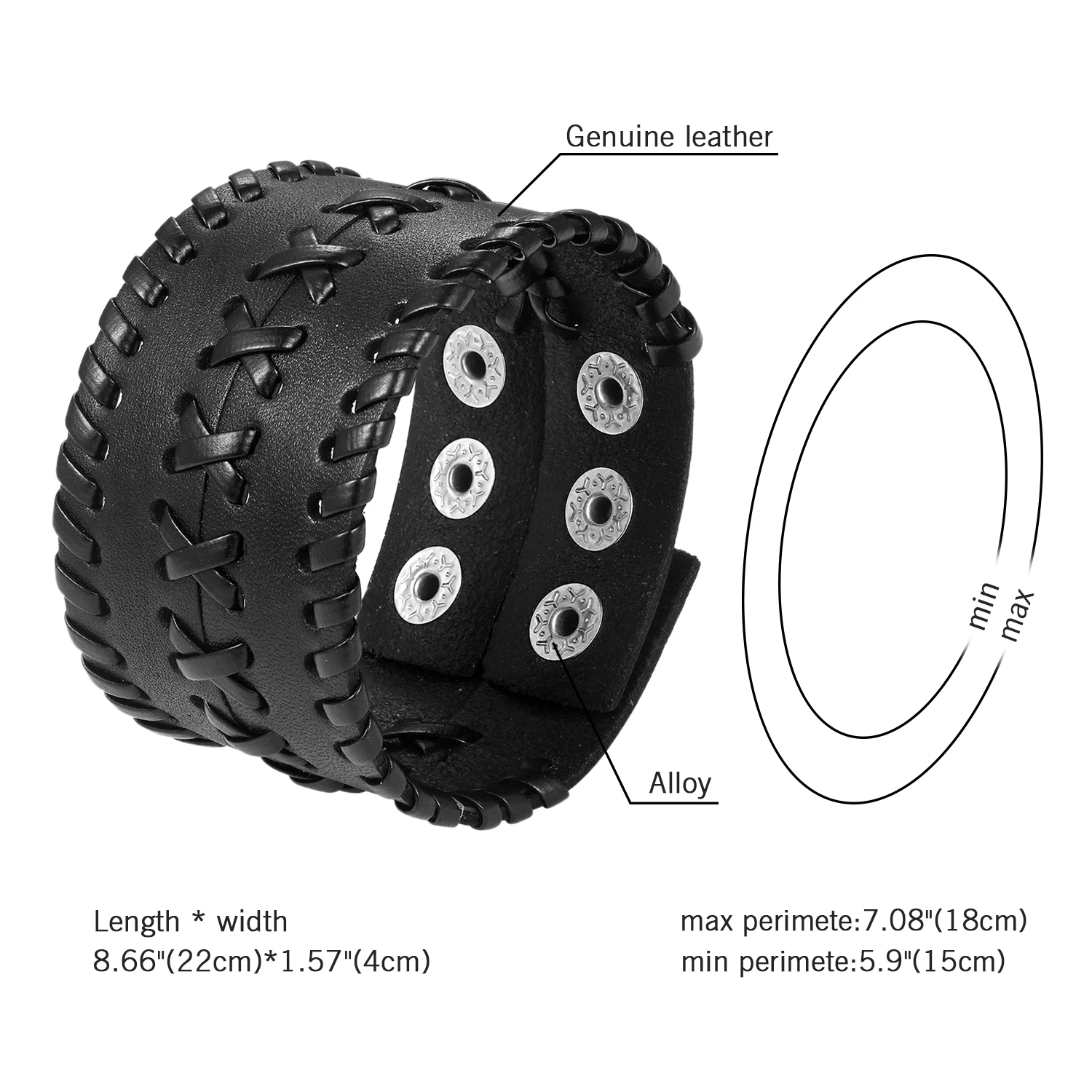 BONISKISS 2023 New Fashion X Cross Braided Rope Bracelet Adjustable Wide Leather Wristband Bangle Cuff Wide Punk Men's Jewelry