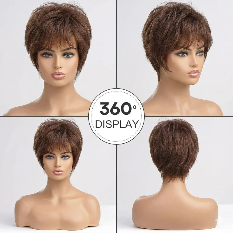 Rich Chocolate #2 Dark Brown Pixie Cut Wig 6x6 Silk Base PU Front Glueless Wear and Go Wig 100% Brazilian Remy Hair Short Wigs - view 4