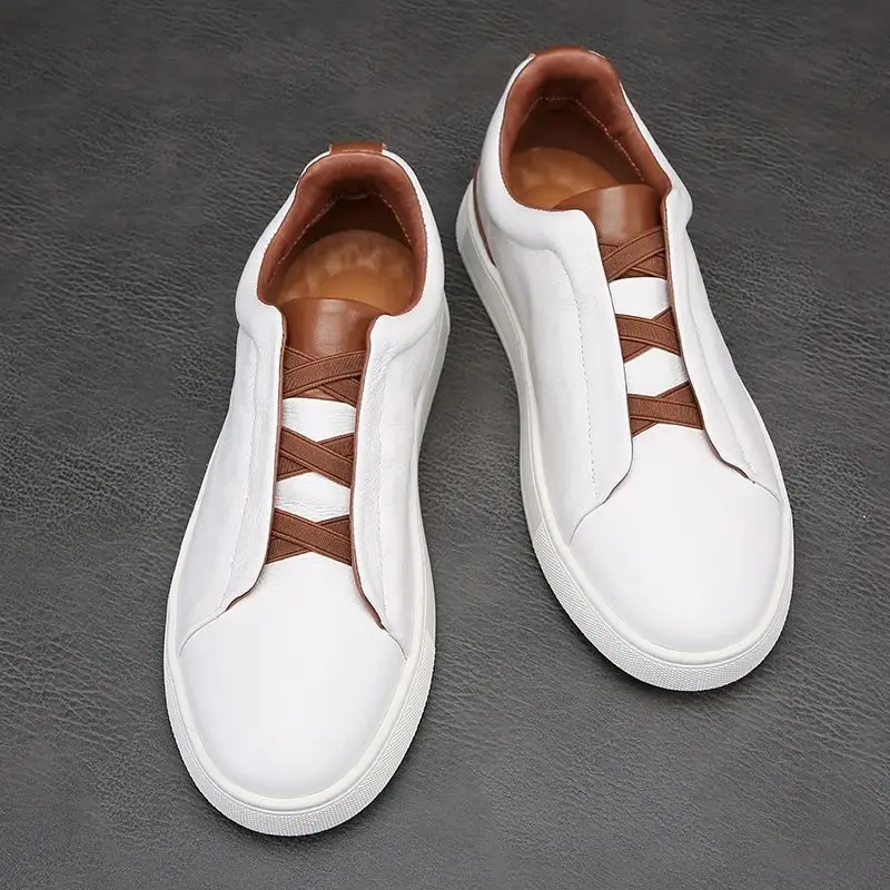 

New Men's Fac Top Layer Cow Leather Breathable Casual oes round Toe PVC Inner Spring Autumn Season Faionable