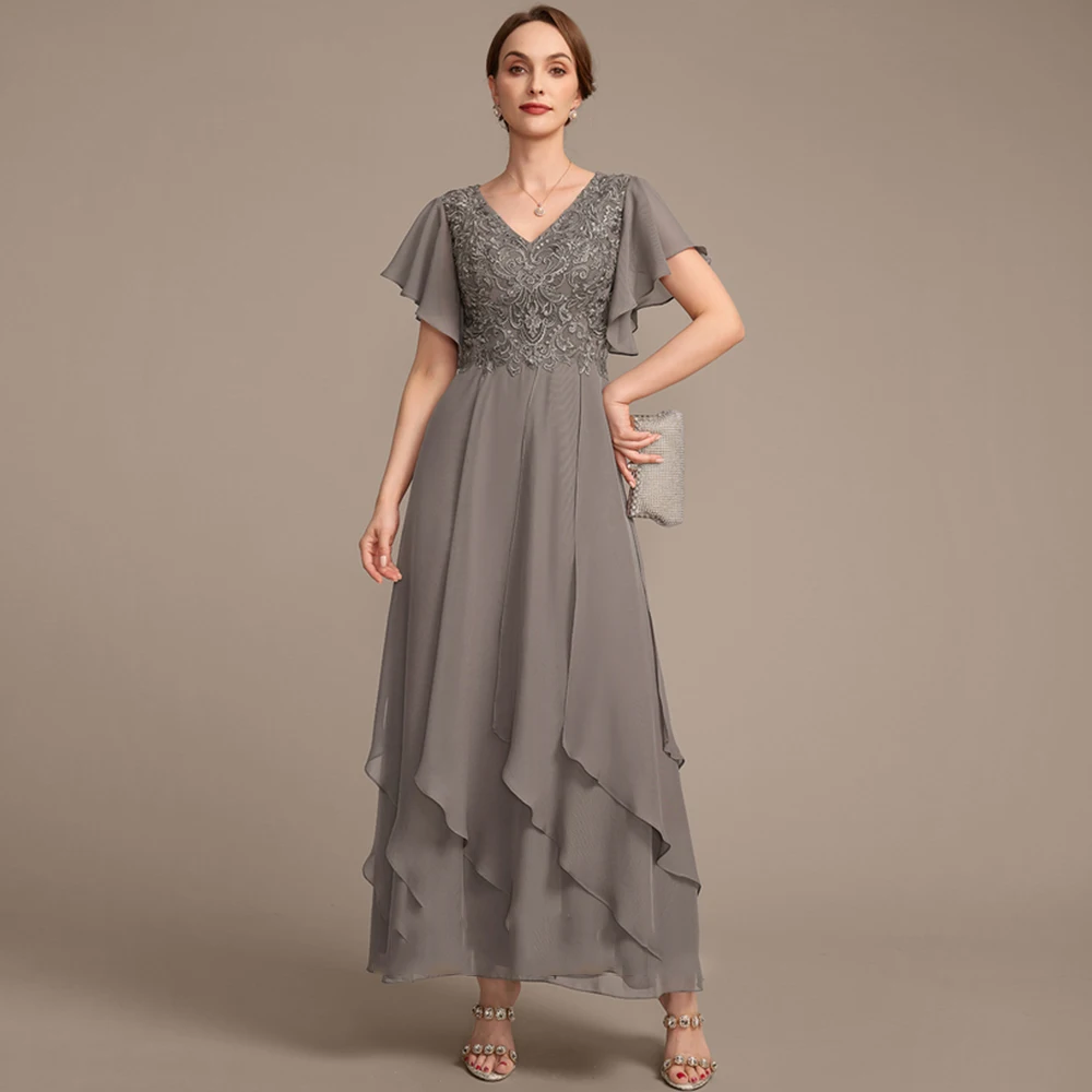 

Simple Brown Mother of Bride Dresses with Chiffon Full Sleeve Wedding Party Dresses for Women 2025 Summer New Robe De Soirée