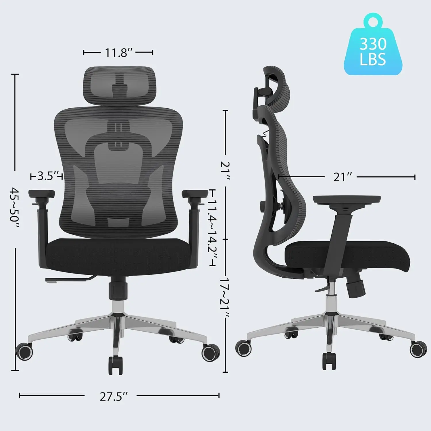 Cadeira de escritório ergonômica de malha, cadeira de mesa com encosto alto com braços 3D, suporte torácico adaptável, suporte lombar 3D e ele ajustável