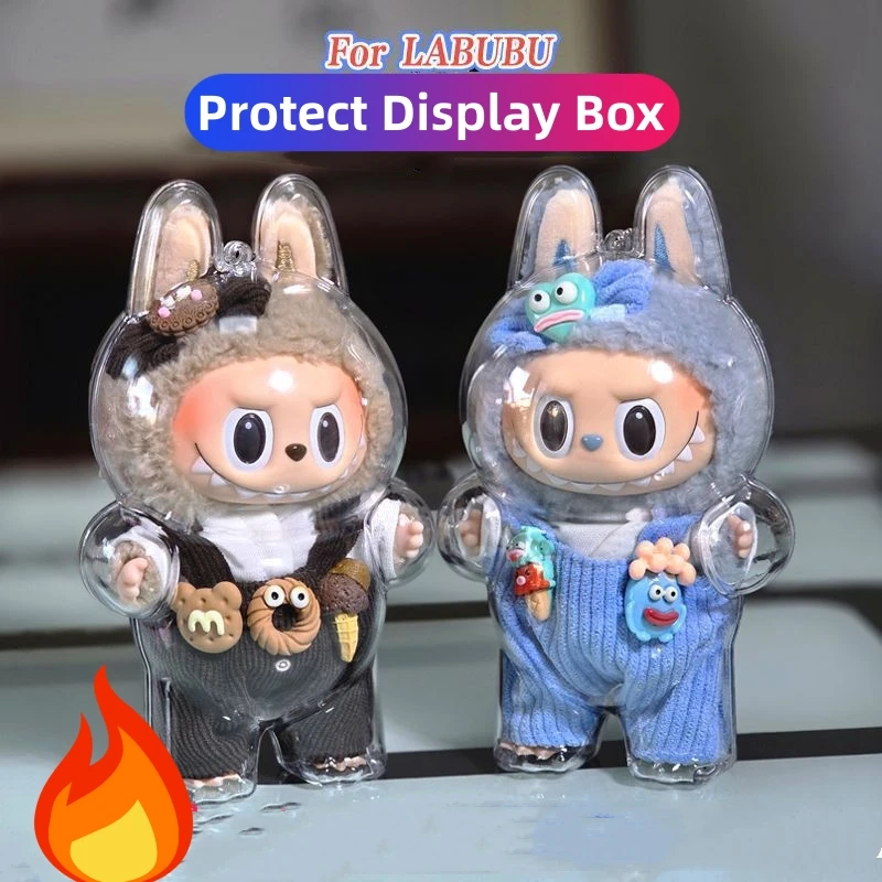 For Labubu Transparent Protective Cover Display Bag Mini Portable Toy Elf Doll Cover Storage Box Cute Elf Plushie Display Cover